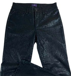 NYDJ Sz 2P Not Your Daughters Jeans BLACK MEDALLION Flocking Slim Straight Pants